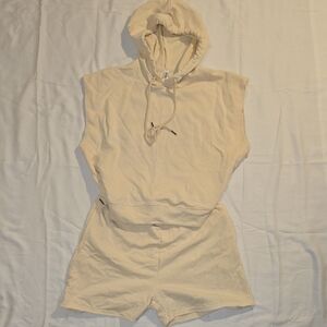 Beige Sleeveless Hoodie and Shorts Set